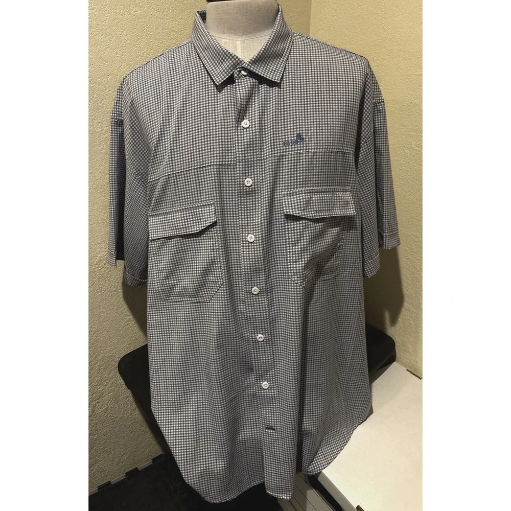 Izod Saltwater SS Sunshield Gingham Woven Button Down Skipper Blue Sz 3XLT NEW